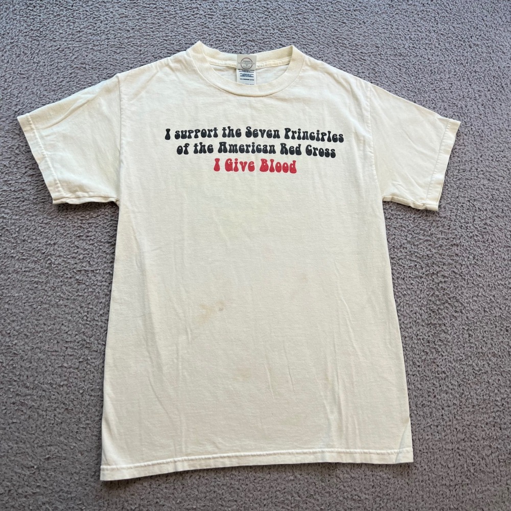 Delta Pro Weight American Red Cross I Give Blood T-Shirt Small Cream 2000s